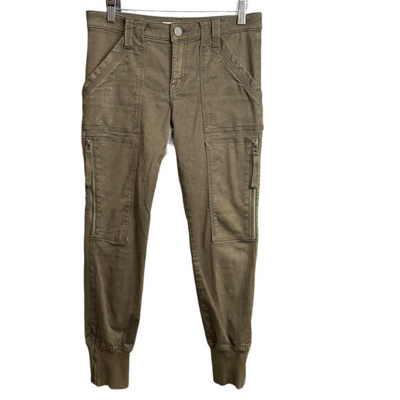 Joie Cotton Blend Denim High Waist Cargo Jogger Pants Army Green Women's Size 27 - Picture 1 of 6